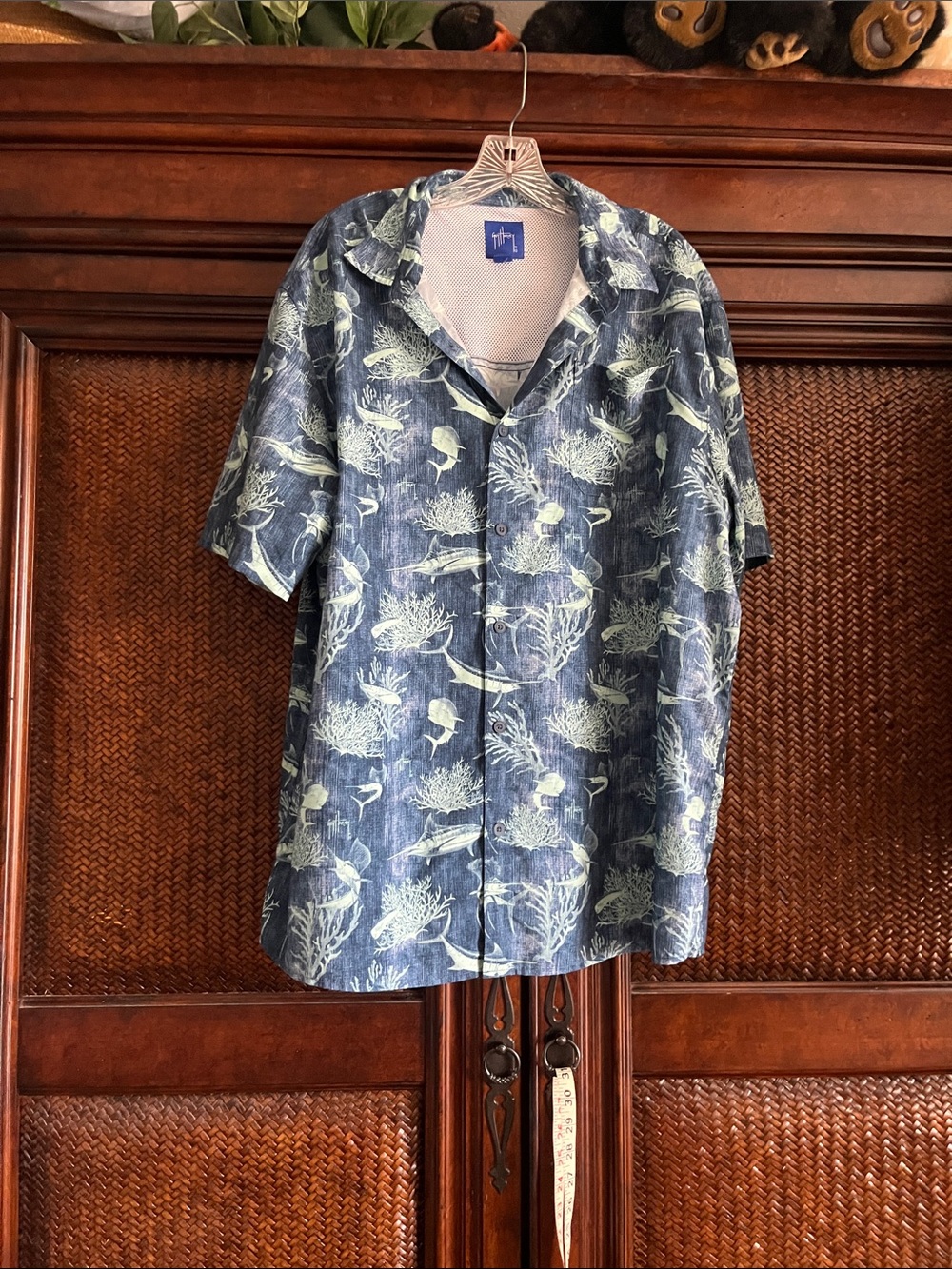 Guy Harvey Navy Blue Short-Sleeve Tropical Print Button-Down Shirt